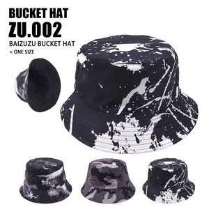 Ink splash print bucket hat for sun protection with flat top and foldable design