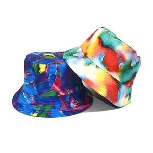 Chapeau Bob Polyester Coloré Abstrait Peinture À L'Huile Impression Protection Solaire Extérieur Respirant Été Unisexe