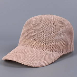 Close-up of pink-purple breathable mesh knit baseball cap showing texture detail