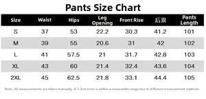Tabella taglie dettagliata per pantaloni in pile da uomo con misure dalla S alla 2XL