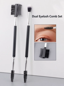 Dual-ended eyelash comb and eyebrow brush set with spiral spoolie and blending brush