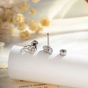 Silver angel wing screw back stud earrings made of high-quality metal for unisex