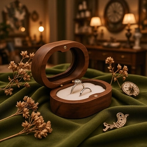 Walnut Wood Oval Jewelry Box Portable Ring Earring Storage Case Retro Wooden Wedding Ring Box Organizer For Women