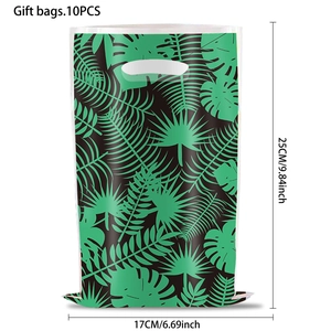 Detail showing dimensions 25x17cm of tropical leaf pattern plastic gift bags 10pcs set