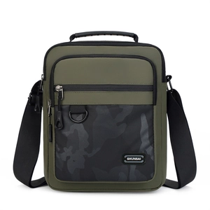 Versatile army green men's crossbody bag with camouflage panel and adjustable strap