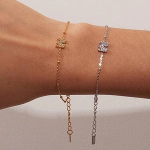 Stainless Steel Letter M Pendant Bracelet Zircon Inlaid Adjustable Chain Jewelry For Women Light Luxury Minimalist Gift