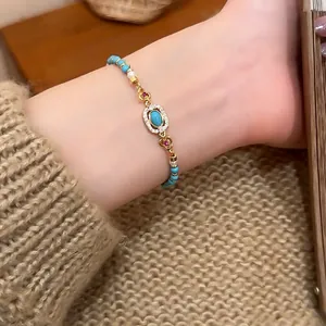 Vintage Bohemian Turquoise Beaded Bracelet With Imitation Artificial Pearls And Heart Zircon Accents Retro Fashion Jewelry For Women