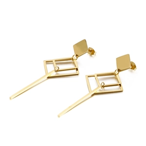 Stainless Steel Dangle Earrings Geometric Hollow Double Square Rhombus Long Bar Minimalist Modern For Women