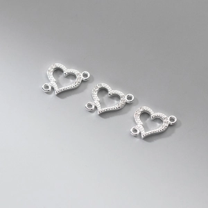 S925 silver 18k gold plated hollow heart charm connector with cubic zirconia for DIY