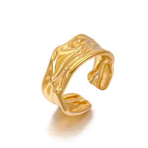 Irregular textured gold plated open ring with minimalist lava style for women