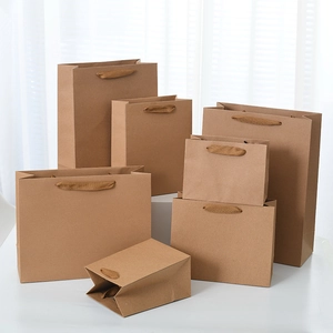 Kraft Paper Gift Bags With Handles Natural Brown Thickened Reinforced Shopping Bags For Party Favor Wedding Boutique