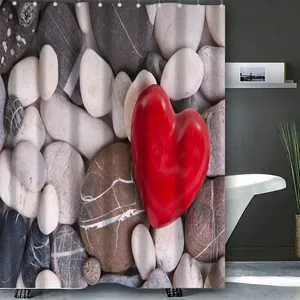 Rideau De Douche Moderne Impression 3D Galet Coeur Tissu Polyester Imperméable Pour Décoration De Salle De Bain Séchage Rapide
