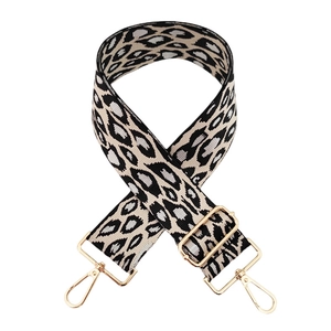 Tracolla regolabile con stampa leopardata beige e nera e ganci metallici dorati