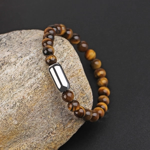 Men Beaded Bracelet Natural Tiger Eye Stone With Stainless Steel Magnetic Clasp Round Gemstone Jewelry Trendy Gift