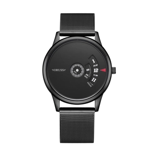 Minimalistische schwarze Edelstahluhr mit modernem rotierendem Zifferblattdisplay