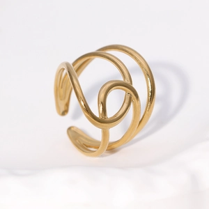 Minimalist 18K gold plated stainless steel multi-layer wrap open ring for women
