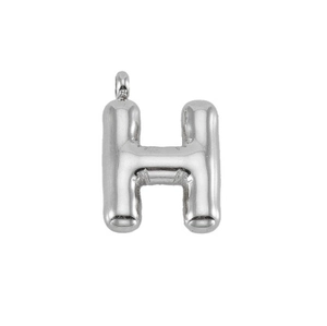 Detailed view of silver stainless steel chubby bubble letter H pendant charm