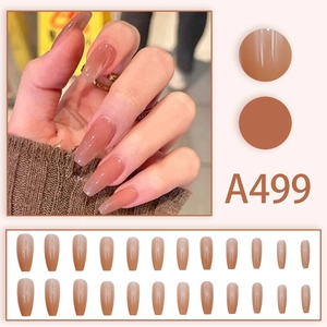 Faux ongles ballerine longs marron caramel effet gelée, ensemble complet de 24 pièces