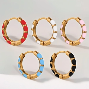 Handmade Enamel Hoop Earrings Stainless Steel Gold Plated Colorful Oil Drop Geometric Jewelry For Women Vintage Style