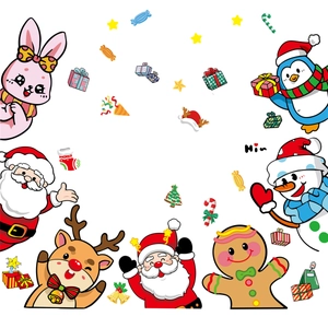 Christmas window stickers featuring Santa, reindeer, and gingerbread man holiday patterns