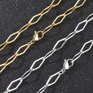 Minimalist Geometric Hexagon Link Chain Necklace Stainless Steel Paperclip Jewelry For Women Men Punk Hip Hop Style
