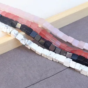 8x8mm square natural stone beads in rose quartz, blue sand, and jasper for DIY jewelry