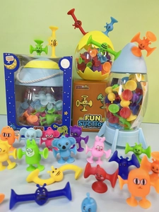 Colorful silicone suction cup building toys in animal shapes and bottle packaging