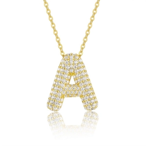 Elegante collana in argento 925 placcato oro con pendente Lettera A con pavé di cristalli