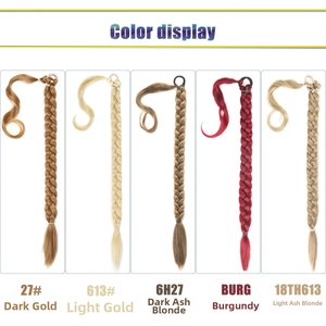 Color display of 80cm braided ponytail hair extensions in five different blonde and wine shades