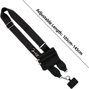 Verstellbarer schwarzer Handy-Umhängegurt mit abnehmbarem Münzfach 105cm bis 145cm