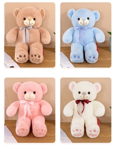Collage d'ours en peluche avec nœuds papillon en couleurs marron, bleu, rose et blanc