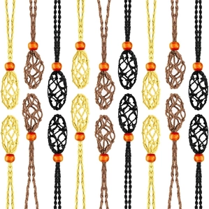 Handmade adjustable woven stone holder necklaces in black, brown, and beige colors