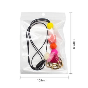 Detailed size chart of colorful silicone bead lanyard with pink tassel and gold metal hook