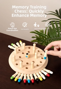 Wooden memory chess set with colorful pegs on circular base for kids' cognitive training