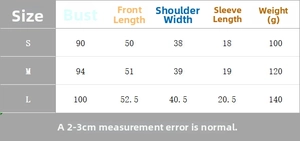 Size chart for French style polo knit short sleeve shirt with detailed measurements