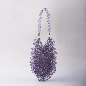 Handmade Crystal Acrylic Beaded Handbag Mini Woven Evening Bag For Women Party Wedding Vintage Style Shiny Transparent