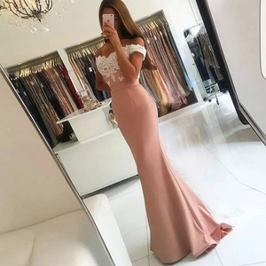 Off Shoulder Mermaid Evening Dress Lace Splicing Floor Length Formal Wedding Party Gown Elegant Slim Fit For Women
