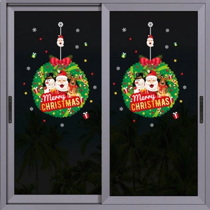 Merry Christmas Santa Claus Snowman Wreath Window Clings PVC Waterproof DIY Wall Stickers For Glass Door Home Shop Window Decor