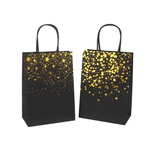 Premium black gift bags with gold foil stars and hearts on high-quality kraft paper