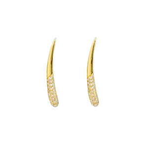 Elegant gold curved bar earrings with shimmering zircon pavé stones for a luxury look