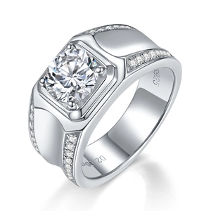 Luxury 2.00ct Moissanite men's wedding ring in 18K white gold plated S925 sterling silver