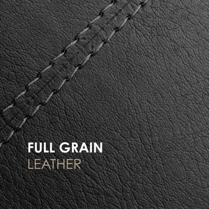Close-up of black full grain leather wallet texture with precision double stitching detail