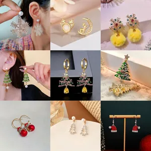 Colorful Christmas earring set featuring rhinestone trees, reindeer, and snowflakes designs