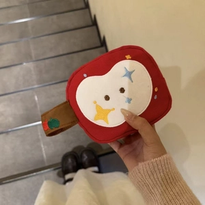 Handheld red apple embroidered camera bag with cute facial features and stars