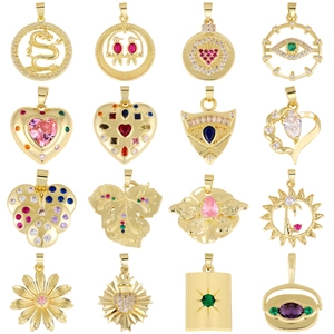 Copper Zircon DIY Charms Heart Cross Star Dragon Bird Flower Eye Leaf Necklace Making Electroplated Sparkling Accessories