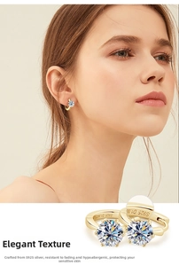 Close-up of 1.00CT moissanite hoop earring in S925 silver worn by a model
