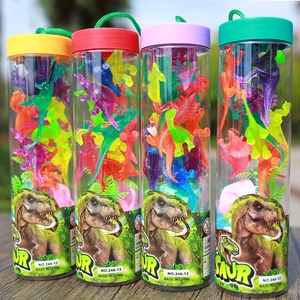 Mini dinosaur toy set in four colorful storage tubes for kids creative Jurassic play