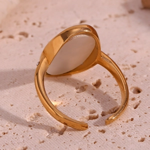 Retro 18K gold plated stainless steel open ring with sun and star white oval gemstone