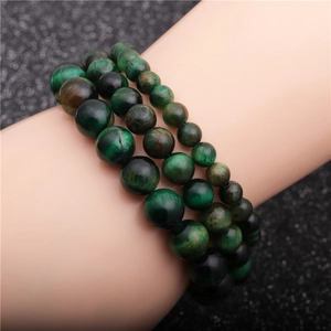Green Tiger Eye Stone Beaded Bracelet Natural Cat Eye Effect Elastic Yoga Healing Jewelry Unisex