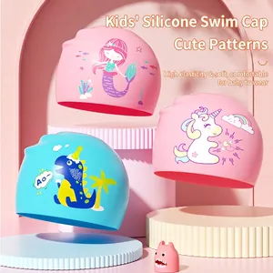 Children Swim Cap Silicone Waterproof High Elasticity Ear Protection Cartoon Pattern Soft Comfortable Non-Slip For Kids